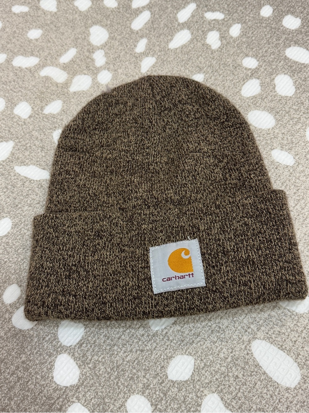 Carhartt beanie logo heather ribbed knit hat foldover unisex sandstone acrylic